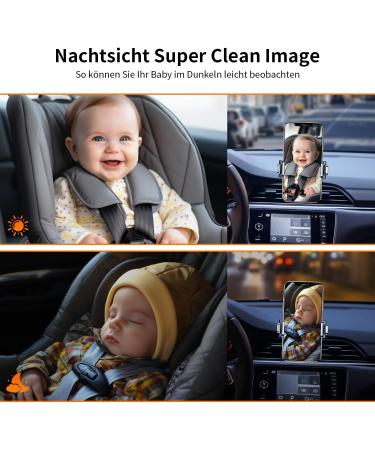 Ashfly 360 Baby Autospiegel - 1080p Car Mirror Camera with Night Vision & Wide Angle - Universal Rear Seat Monitor for iPhone - Buy Online on GoSupps.com