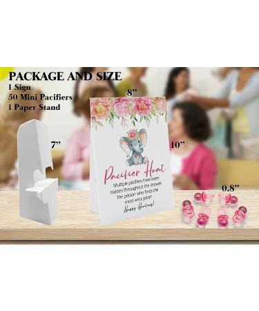 Hunt Baby Pacifier Baby Shower Game Set - Flower Elephant Theme | Gender Reveal Game Kit with 50 Mini Acrylic Pacifiers | Fun Activities for Adults and Kids | Baby Shower Games for Girls - Buy Online on GoSupps.com