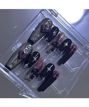 Temperament Enhancement Nail Patch French Stars Love Europe and The United States Spice Girls Black Powder Hand-Customized Wearing Nail Products Fake Nails Patch (10 Pieces) (Size : S) Small