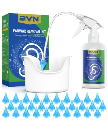 BVN Ear Wax Removal Kit: 500ml Ear Cleaning Kit Ear Wax Removal Tool Ear Wax Remover Ear Irrigation Washer Flush Kit Adults Kids Including Ear Washer Bottle Ear Basin 30 Piece Disposable Tips Green