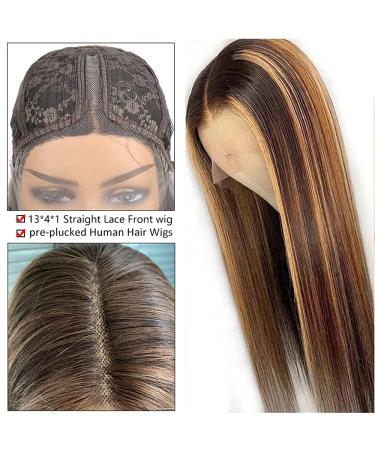 P4/30 Blonde to Brown Ombre T Part Wig | 16 Inch Straight Lace Front Human Hair Wig | Pre Plucked with 150% Density - Buy Online on GoSupps.com