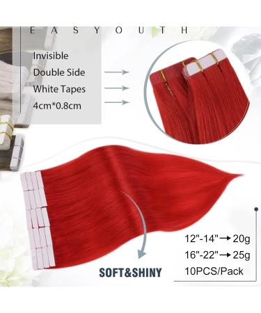 Easyouth Red Tape in Human Hair Extensions 12 Inch 20g 10Pcs - #Red Colorful Tape in Real Hair Extensions - Buy Online on GoSupps.com