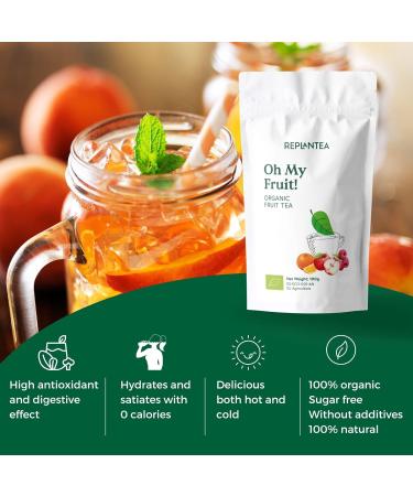 Oh My Fruit Organic Loose Leaf 100g (50 Cups) | Fruit Tea Loose with Orange Raspberry Apple Lemongrass and Real Stevia Leaf REPLANTEA - Buy Online on GoSupps.com