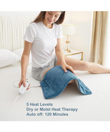Heating Pad for Back Pain Relief - Hot Electric Heated Pad with Auto Shut Off, 5 Heat Settings, Dry & Moist Heat Option - 12X24 Soft Flannel Lake Blue - Buy Online on GoSupps.com