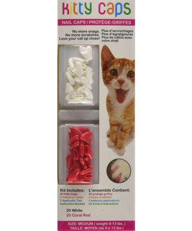 Kitty Caps Nail Caps for Cats - Pure White and Coral Red, Multiple Sizes - Safe, Stylish & Humane Alternative to Declawing - Cat Nail Caps Stops Snags and Scratches - Claw Covers for Cats Medium (9-13 lbs) 1-Pack