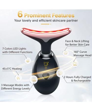 7 Color LED Red Light Therapy Face & Neck Beauty Device - Skin Rejuvenation & Tightening - Glossy Black - Buy Online on GoSupps.com