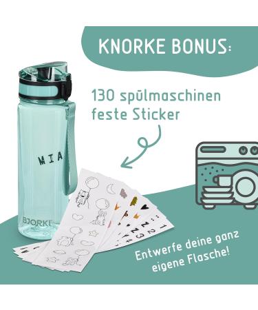 BJORKI 500ml Children's Drinking Bottle - Ousproof Bonus Name Ticker Ideal for School & Sports Carbonic Acid Safe Robust Pastel Blue Water Bottle for Active Kids - Buy Online on GoSupps.com