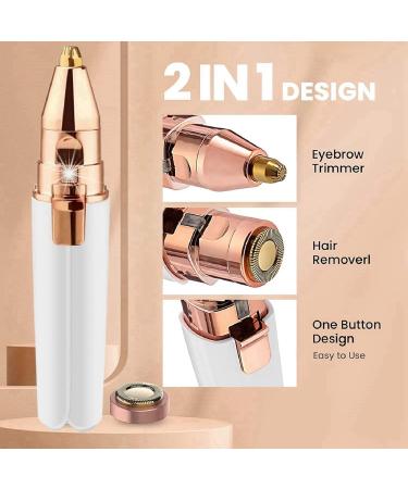2 in 1 Facial Hair Remover & Eyebrow Trimmer for Women | Rechargeable Hair Removal Device with 2 Heads | Nose Hair Trimmer, Face Shaver, Upper Lip Hair Remover | Facial Epilator Pen - Buy Online on GoSupps.com