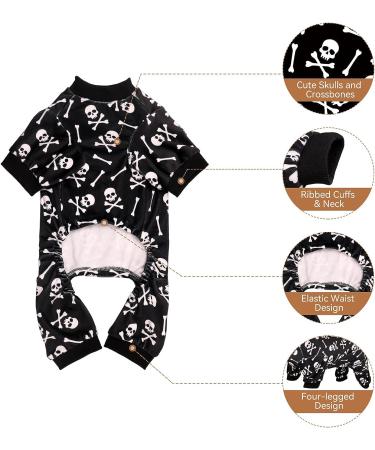 Halloween Dog Onesie Short Plush Pajamas for Small Dogs (S) - Soft & Stretchy Skulls & Crossbones Design - Buy Online on GoSupps.com