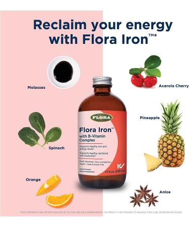 Flora Iron+ Herb with B-Vitamin Complex 7.7 fl oz - Boost Energy & Immunity - Buy Online on GoSupps.com