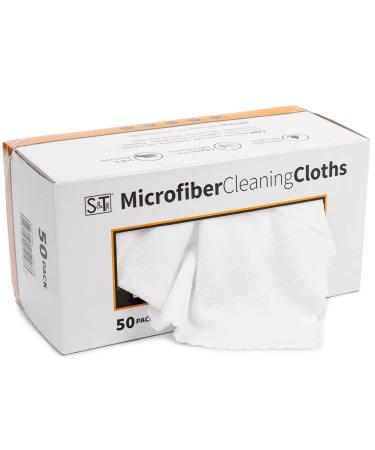 S&T INC. Microfiber Cleaning Cloth, Lint-Free Shop Towels Reusable, Bulk Rags in a Box for Home, Kitchen and Car, 11.5 Inch x 11.5 Inch, White, 50 Pack with Box White With Box
