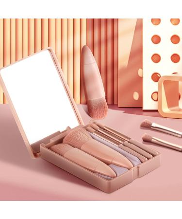 Travel Makeup Brushes Set with Mirror - 5 Piece Pink Makeup Brush Set for Foundation, Powder, Concealers, and Eye Shadows - Buy Online on GoSupps.com