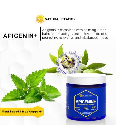 NATURAL STACKS Apigenin Supplement for Sleep - 50mg Apigenin & 600mg Lemon Balm - Melatonin Free Sleep Aid - with Passion Flower Extract for Stress Support* - 120 Lemon Balm Capsules 120 Count (Pack of 1) - Buy Online on GoSupps.com