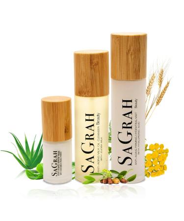 Shop Natural Vegan Facial Skincare Set | Brightening Firming & Hydrating Anti-Aging Essentials - 3 pc Cleanser Mist & Serum - Buy Online on GoSupps.com