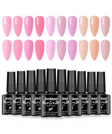 JEWHITENY Nude Brown Pink Pastel Gel Nail Polish Set 10 Colors- Gel Polish Kit Skin Tone Soak Off Nail Lamp Cured Gel Polish Nail Art Design Manicure No Wipe Gifts for Women Girls