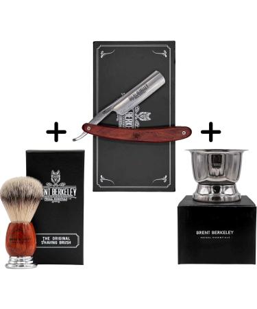 Brent Berkeley Men's Classic Open Razor Barber Set | Shaving Brush & Shell | Durable Skin Irritation Reducing Gift Set in Brown - Buy Online on GoSupps.com