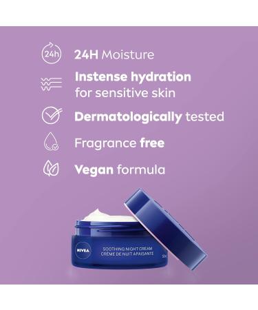 NIVEA Soothing Night Face Cream 24H Moisture 50 mL | Night Face Moisturizer for Sensitive Skin with Grape Seed Oil Night Cream - Buy Online on GoSupps.com