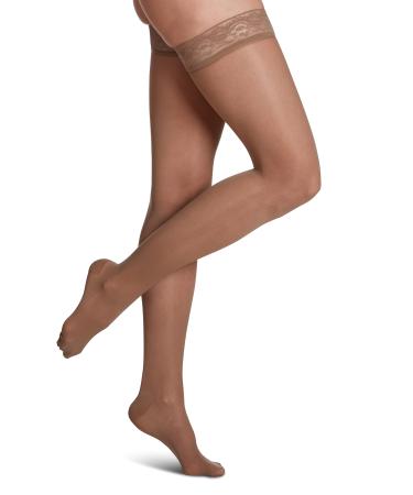 SIGVARIS Women's Sheer Fashion Thigh High Hose - 15-20mmHg Weight Compression - Sheer Non-Slip Hosiery for Comfortable Everyday Wear - Taupe - B (Medium) B (Medium) Taupe