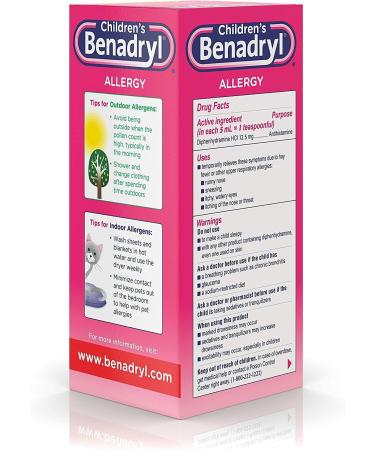 Children's Benadryl Allergy Liquid Cherry 8 oz - Fast Relief - 8 Fl Oz (Pack of 1) - Buy Online on GoSupps.com
