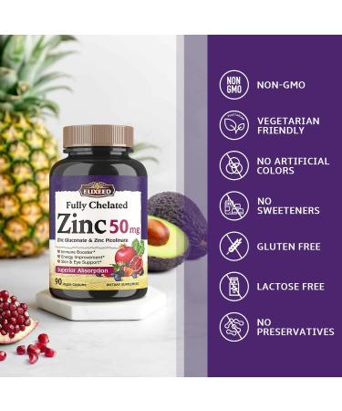 Elixeed Zinc 50mg - Chelated Zinc Picolinate & Gluconate for Immune Health - 90 Veggie Caps - Buy Online on GoSupps.com