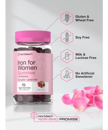 Horb ach Iron Gummies for Women | 70 Count | Grape Flavor | Supplement with B Vitamins Folate and Zinc | Vegan Non-GMO & Gluten Free - Buy Online on GoSupps.com