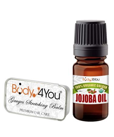 BodyJ4You 2PC Piercing Aftercare Set | Jojoba Oil Ear Balm | Gauges Ear Lobe Tunnel Plug Taper Expander | Natural Recovery Solution Pure Unrefined Skin Treatment Vitamins Ear Balm, Jojoba Oil