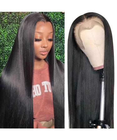 Straight Lace Front Wigs Human Hair Pre Plucked 13x4 HD Lace Frontal Wigs For Black Women With Baby Hair Natural Hairline 150% Density Glueless Brazilian Virgin Human Hair Wigs Natural Color (24 Inch) 24 Inch 13 4 Straig...
