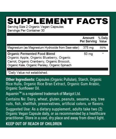 PlantFusion Vegan Magnesium Complex 375mg from Sea Water Bioavailable Marine Magnesium with Fermented Organic Whole Food Blend Non-GMO Muscle & Relaxation Support 60 Cap 60 Count (Pack of 1) - Buy Online on GoSupps.com