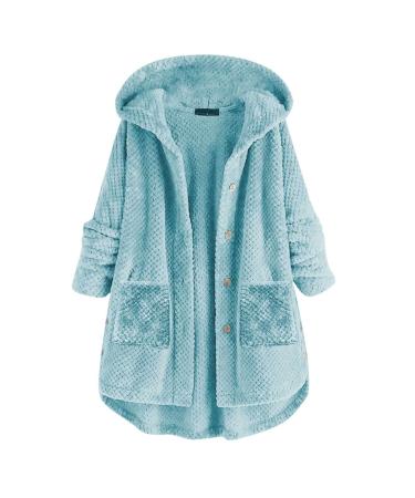 Hanxiulin plush jacket oversize warm lined fleecemantel sweatshirt women windproof coat thick cardigan coat breathable transition jacket winter jacket xxl light blue