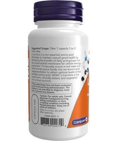 Now Foods L-Carnitine 60 Veggie Capsules - Boost Energy & Fat Metabolism | High-Quality Supplement for Weight Loss & Performance - Buy Online on GoSupps.com