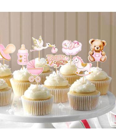 Keaziu 32 Pack Baby Girl Cupcake Toppers It's a Girl Cupcake Picks Pink Bear Nipple Feeder Trojans Stroller Baby Shower Birthday Party Decoration Pink Girl - Buy Online on GoSupps.com