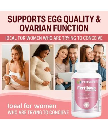pcoskey Fertility Supplement for Women - Fertilova Egg Quality & Ovarian Support with Myo-Inositol Methylfolate CoQ10 | Vegan Prenatal Vitamins | 120 Capsules | Non-GMO Made in USA - Buy Online on GoSupps.com