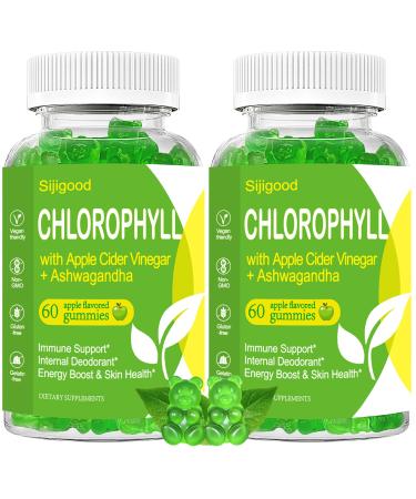 2 Pack Organic Chlorophyll Gummies with Ashwagandha, Black Seed Oil, Apple Cider Vinegar, Moringa, Probiotic for Body Odor, Natural Deodorant, Energy Digestion Skin Hair, Adults Kids Women Men, 120Ct 120 Count (2 Pack)