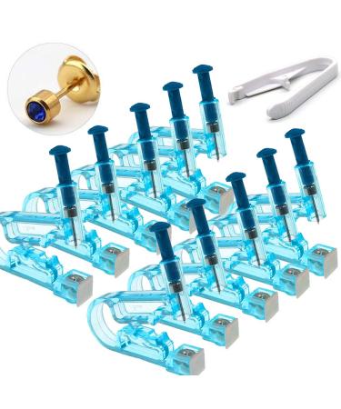 10pcs Disposable Safety Sterile Ear Piercing Gun Unit Tool With Ear Stud Asepsis Pierce Kit (Gold D Blue)