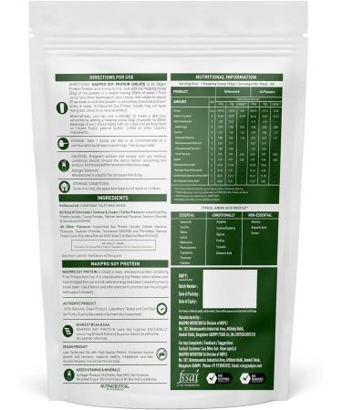 NAK'PRO 100% Soy Protein Isolate Unflavoured - 1kg | 27g Protein 4.9g BCAA | Natural Vegan Plant Protein Powder | Easy To Digest | All Essential Amino Acids for Muscle Gain and Recovery - Buy Online on GoSupps.com