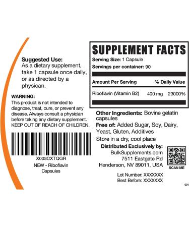 BulkSupplements Riboflavin Capsules (Vitamin B2) - Energy Support Supplement - Gluten Free - 90 Capsules - Buy Online on GoSupps.com