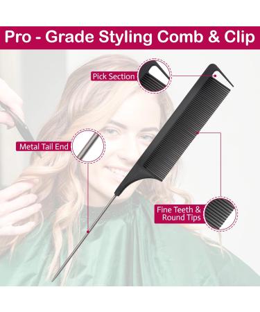 Hair Comb - Rat Tail Comb Fine Tooth Pin Tail Comb Sectioning Hairdressing Styling Cutting Parting Tails Comb With Metail Tail & 2 large Sectioning Hair Clips for Women Men Girls By HY DOT - Buy Online on GoSupps.com