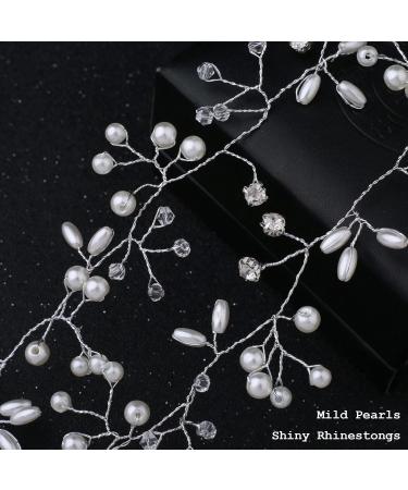 Wedding Hair Accessories for Women Pearl Rhinestone Headband Vine for Bridesmaid Flowergirls Prom Party Long Handmade Wedding Hair Vine Bride Headband (20 inches 50cm Silver) - Buy Online on GoSupps.com