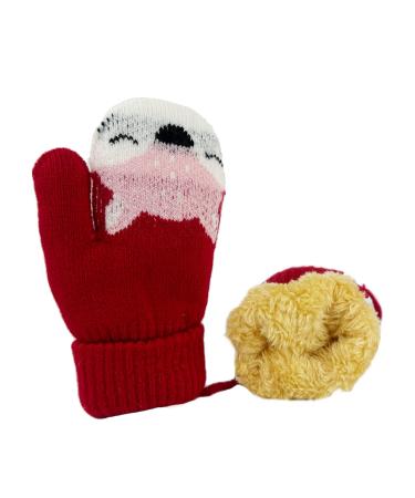 BEISIJIA Toddler Kids Warm Knitted Mittens Cute Cartoon Gloves Winter Full Fnger Mittens with String Hang Neck for 1-4 Years Kids Red