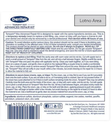 DenTek Temparin Max Lost Filling Repair Kit | 1-Pack | 5+ Repairs | 0.04 oz | One Step Formula - Buy Online on GoSupps.com