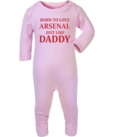 Born To Love Arsenal Just Like Daddy Sleepsuit | 100% Cotton | 3-6 Months | UK Designed & Printed | Pink - Buy Online on GoSupps.com