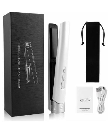 Hair Straightener and Curler 2 in 1 Rechargeable Battery Operated Hair Straightener 4800mAh Mini Size Easy Carry Titanium Plate Straightener Curling Iron (White)