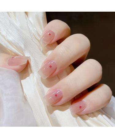 20Pcs Semi Cured Gel Nail Strips French Gel Nail Art Stickers Long-Lasting Waterproof Gel Polish Nail Wraps for Women Girls Nail Decoration Includes 2 Prep Pads Nail File & Wooden Stick (Red Dot)