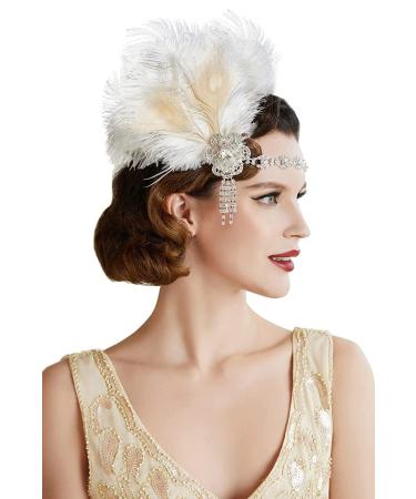 Vintage 1920s Flapper Headband Roaring 20s Great Headpiece with Peacock 1920s Flapper Hair Accessories 111