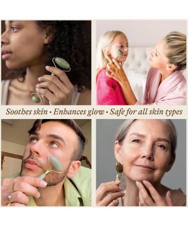 Jade Roller for Face - Smoothes Fine Lines & Wrinkles Valentines Day Gifts Massager Skin Care Tools with Small Eye Roller for Puffy Eyes De-Puffing & Firming Facial Tool Self Care Gifts for Women - Buy Online on GoSupps.com