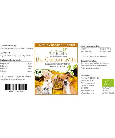 Buy Cellavita Bio Curcuma (Turmeric) Capsules for Dogs Cats & Pets - 180 Count | Best Natural Supplement for Animal Health - Buy Online on GoSupps.com
