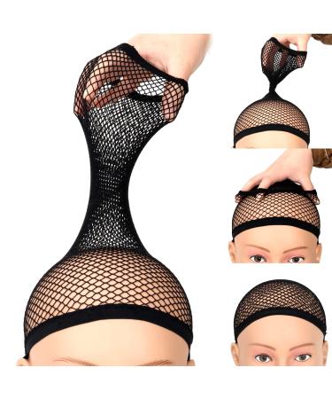 Wig Cap for Long hair Elastic Mesh Net Wig Caps  Wig Cap for Long Thick Hair 3 Pcs (Black)