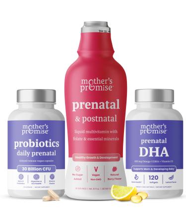 Mother's Promise Prenatal Liquid Multivitamin + Prenatal DHA & Prenatal Probiotics Bundle