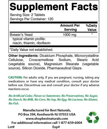 Best Naturals Brewers Yeast 500mg 240 Tablets - 3rd Party Lab Tested for Quality & Purity | 1000mg Serving | 240 Count (Pack of 1) - Buy Online on GoSupps.com