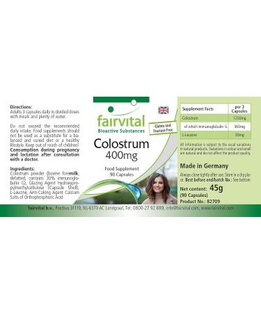 Fairvital | Colostrum 400mg High dosed - 90 capsules - from Germany - BSE free - slightly modified - Buy Online on GoSupps.com